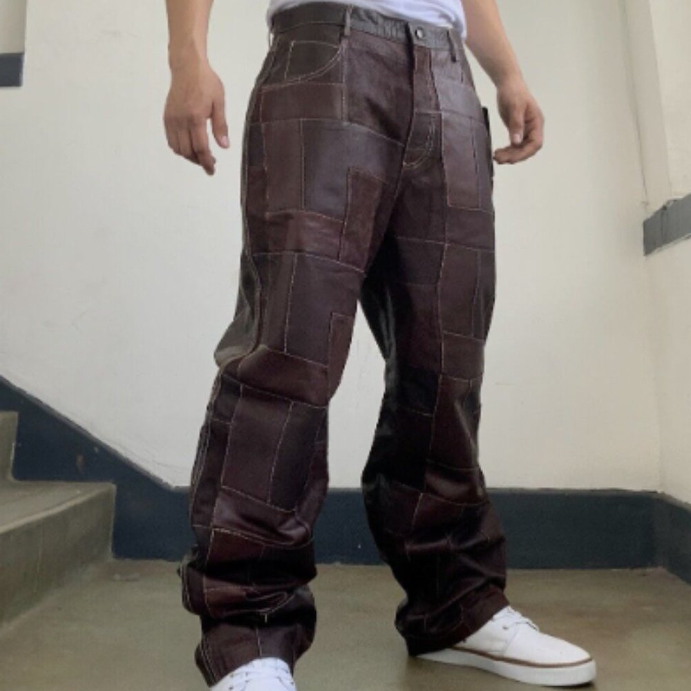 Vintage/Rare Davoucci Patch Work Genuine Leather Hip Hop Pants Size 40 - Picture 11 of 12
